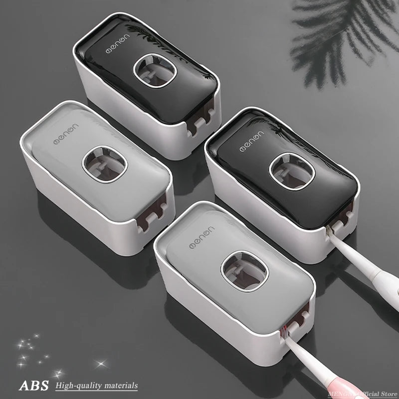 MENGNI Automatic Toothpaste Dispenser with Wall-Mount Toothbrush Holder