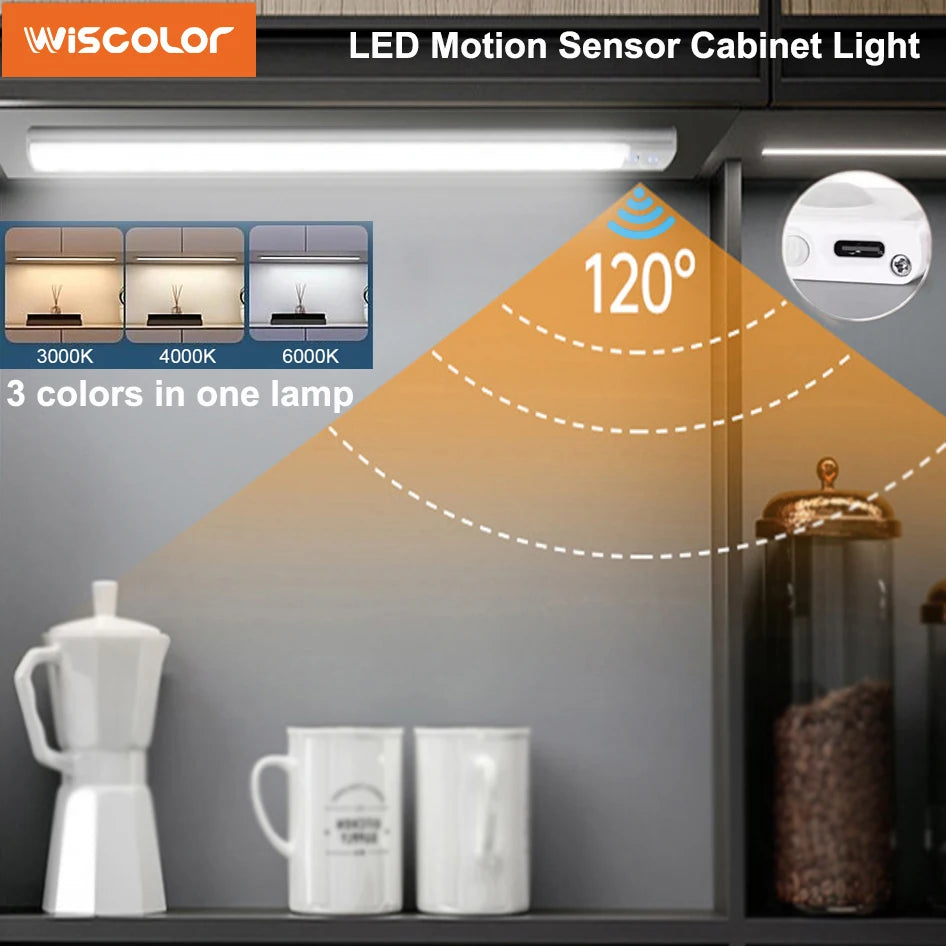 Wiscolor Wireless LED Cabinet Light USB-C – Motion Sensor, Rechargeable, Magnetic