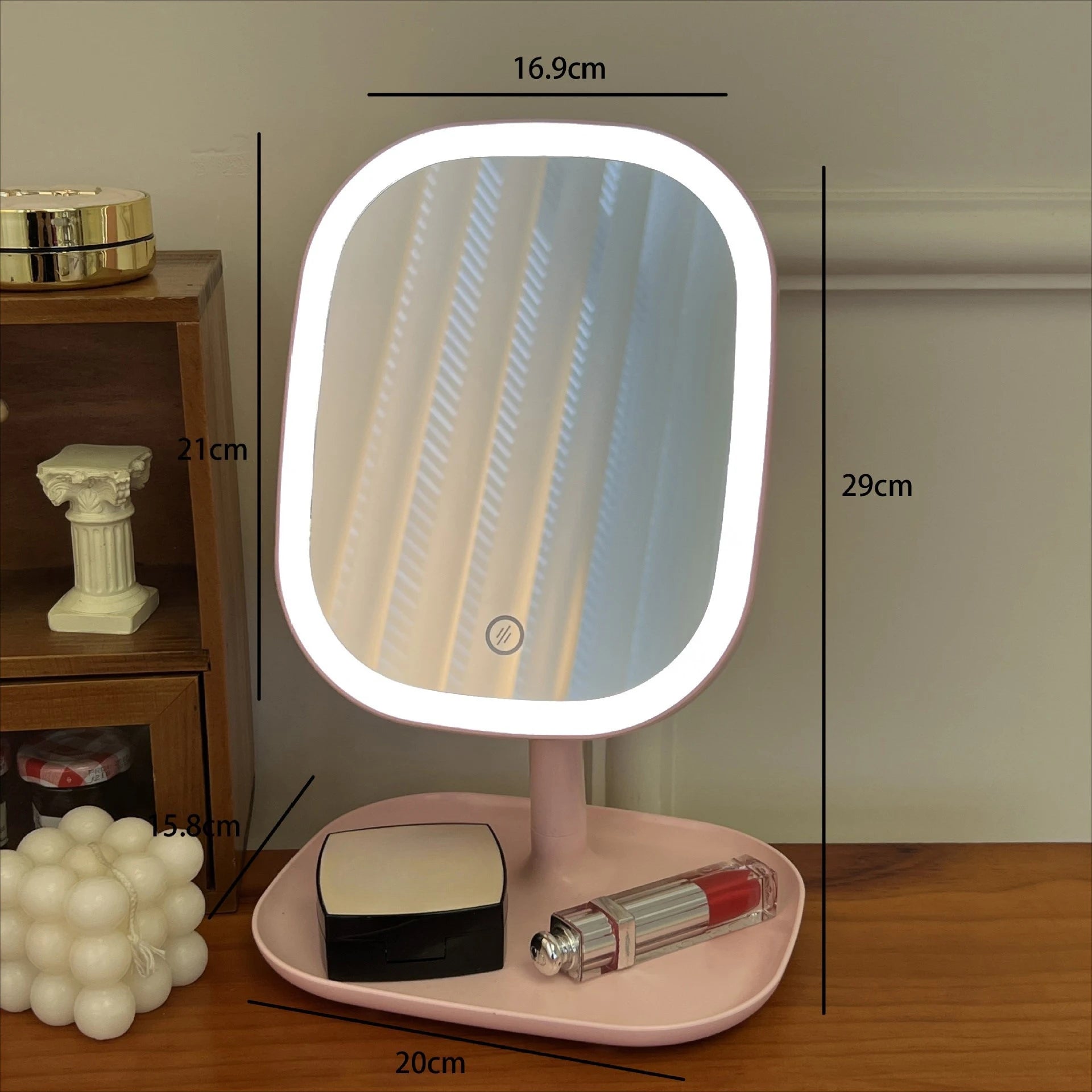 LED Vanity Mirror with 3-Color Adjustable Light – Touch & USB Rechargeable